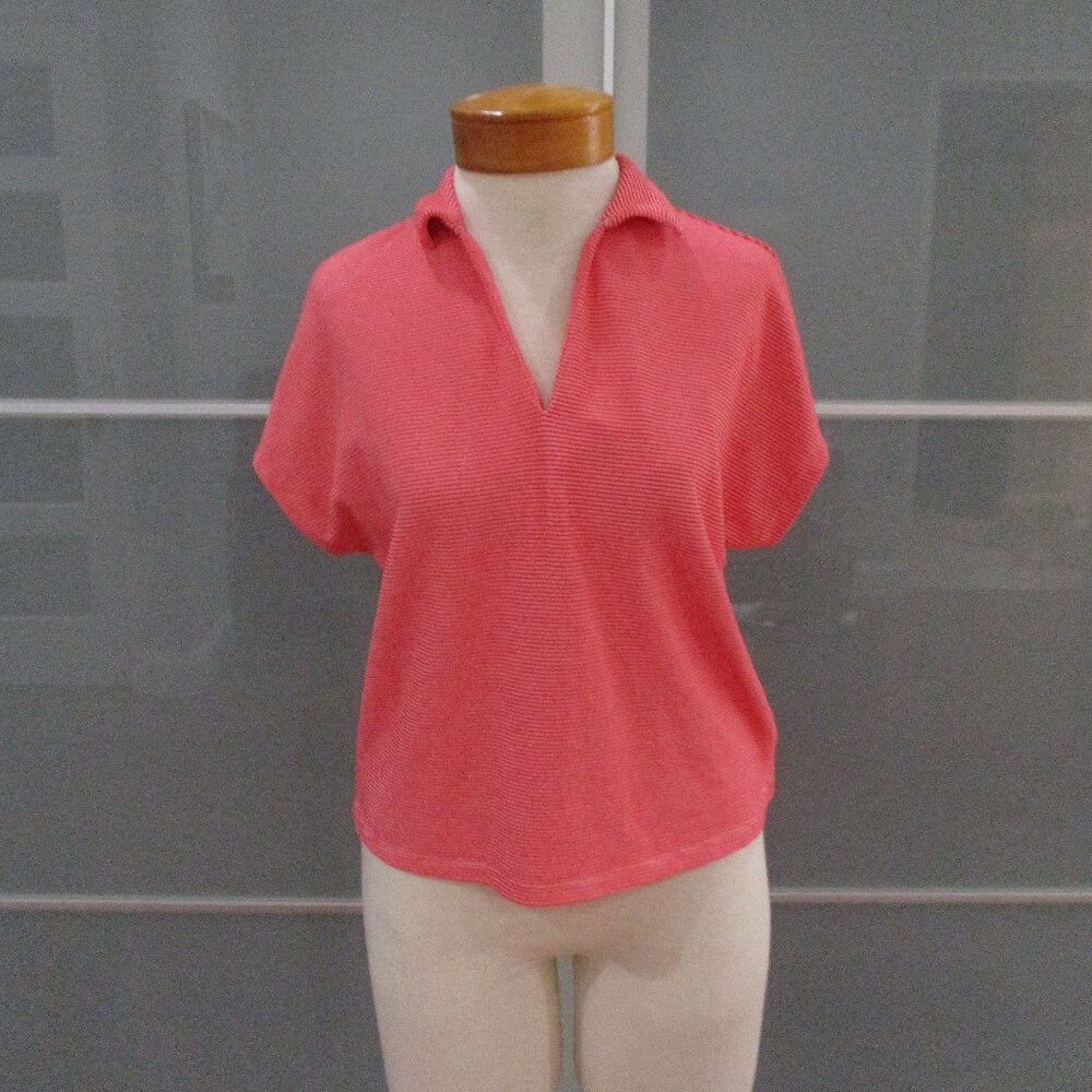 Martha Stewart Collection Short Sleeve Striped V-Neck Blouse
